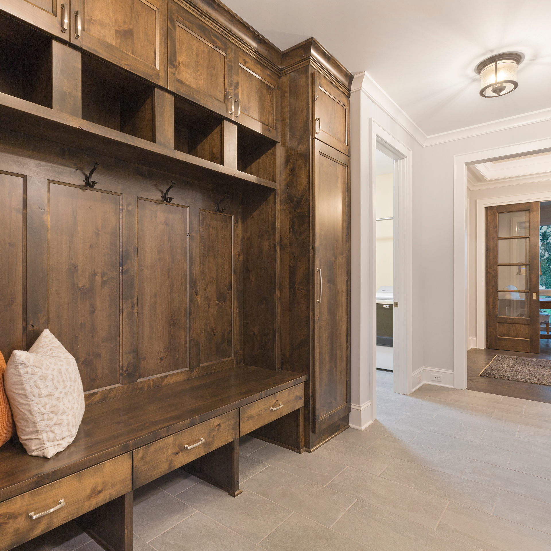 Custom mudroom built-ins crafted by ONYX Home Solutions